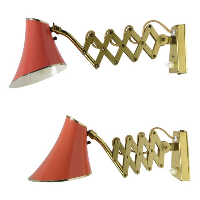 Mid-Century Aluminum and Brass Scissor Lamps, 1950s, Set of 2 For Sale