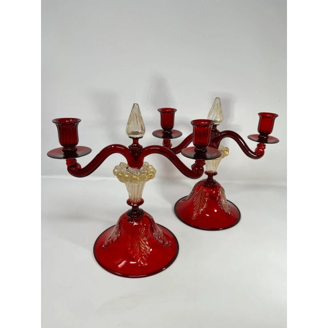 Traditional Vintage Murano Glass Candelabras For Sale - Image 3 of 12
