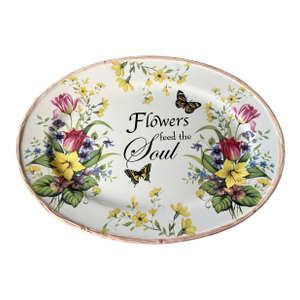 1990s Large Floral Oval Platter by Lilly Creek
