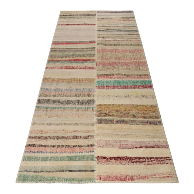 Contemporary Rug & Kilim’s Patchwork Kilim Runner in Polychromatic Stripes For Sale - Image 3 of 7