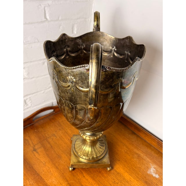 Vintage Extra Large Neoclassical Footed Trophy Urn | Ornate Scalloped Vase/Urn/Champagne Bucket For Sale - Image 11 of 16