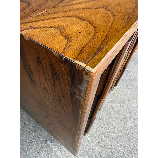 1970s Lane Furniture Pueblo Brutalist Nine-Drawer Dresser / Credenza For Sale In Cleveland - Image 6 of 10