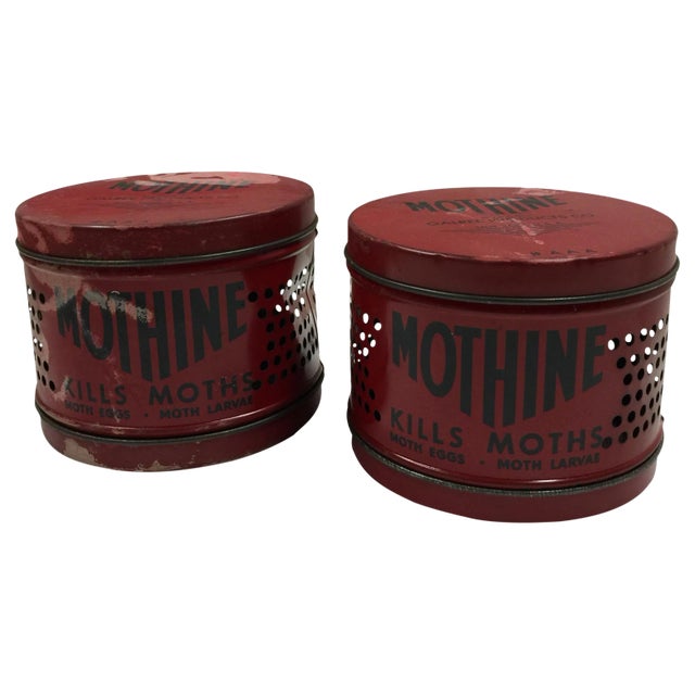 Vintage Red Mothine Tins - A Pair For Sale