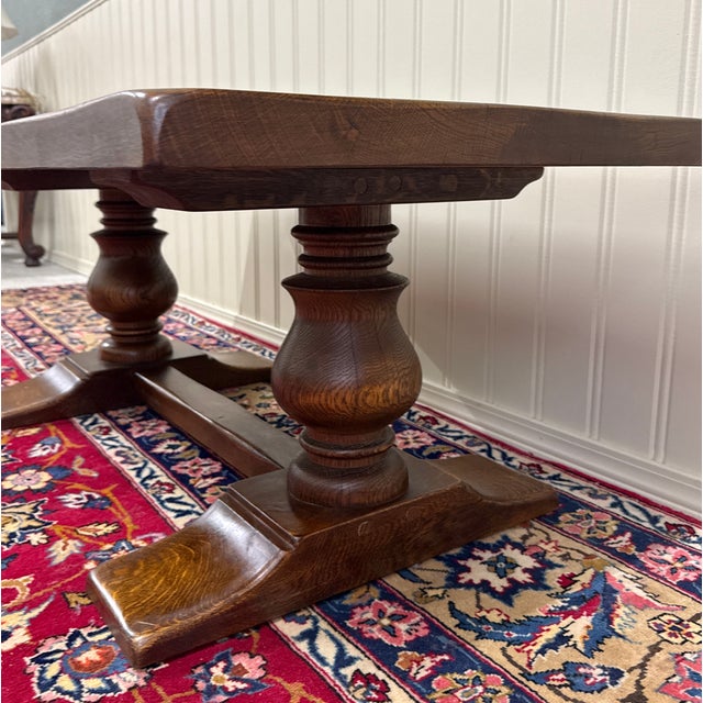 Antique French Farmhouse Coffee Table Bench Baluster Pedestal Oak c.1930s For Sale - Image 16 of 17