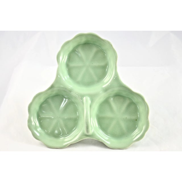 Hand-painted celadon spring green three section tray with handles works beautifully as tidbit server and equally as well...