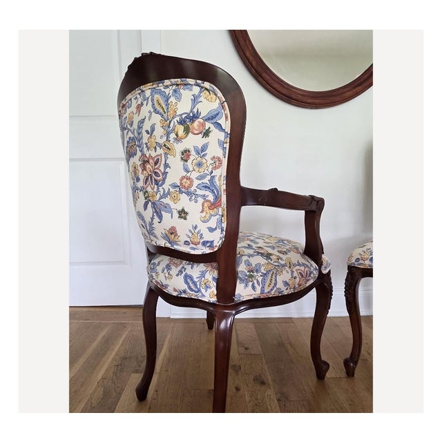 Elevate your home with this stunning, authentic vintage pair of French Louis XV style parlor chairs, meticulously crafted...
