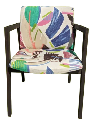 Mid Century Modern Coastal Style Chair With Palm Leaf Upholstery