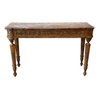 Late 18th Century French Carved Giltwood Marble Top Console Table For Sale