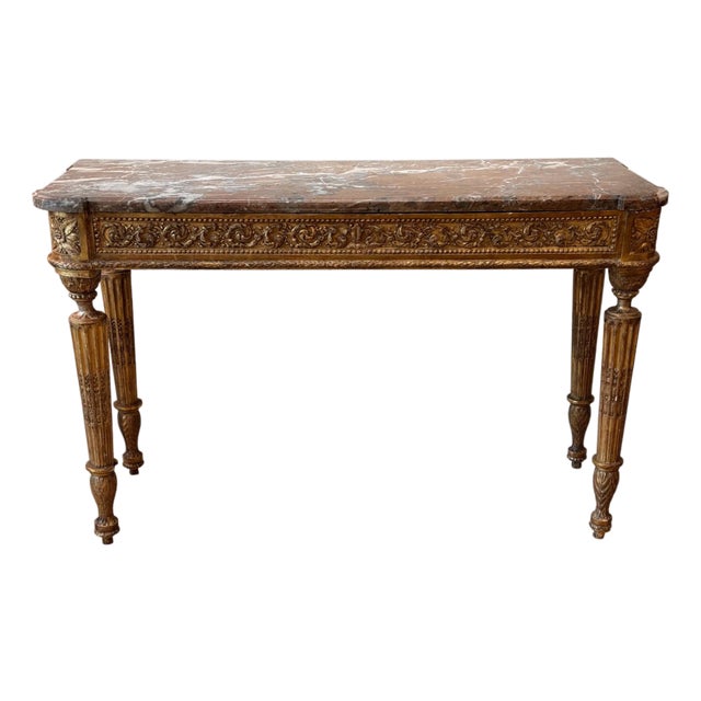 Late 18th Century French Carved Giltwood Marble Top Console Table For Sale