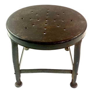 Vintage Small Round Uhl Steel Toledo Pierced Pattern Industrial, Machine Age Utility Step Stool For Sale