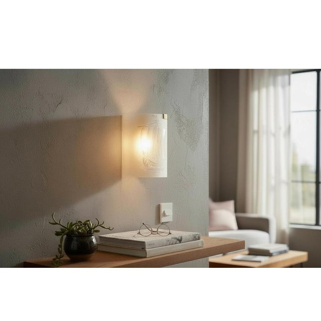 This rare wall lamp by Glössner & Co. consists of an elegantly curved glass cylinder with a matte satin finish and a...