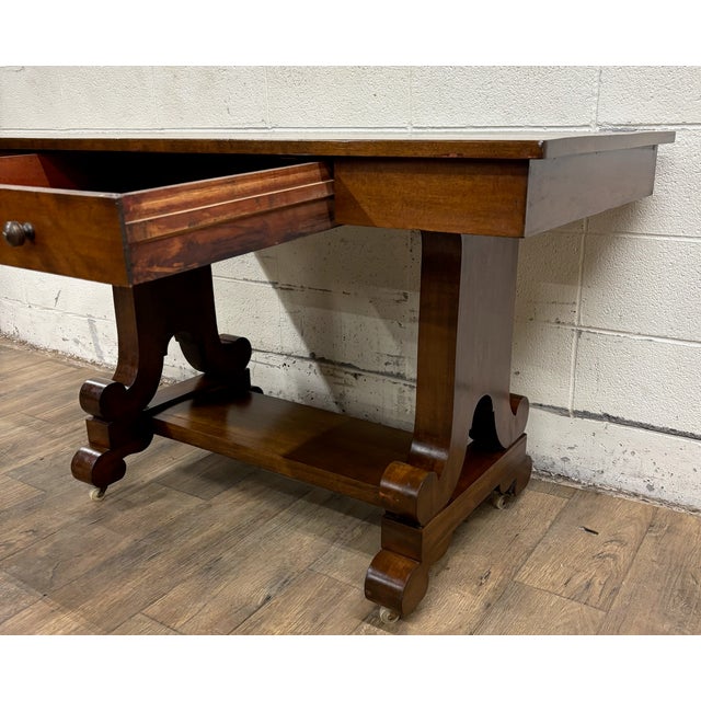 Wood Antique American Empire Style Library Table Server Desk For Sale - Image 7 of 12