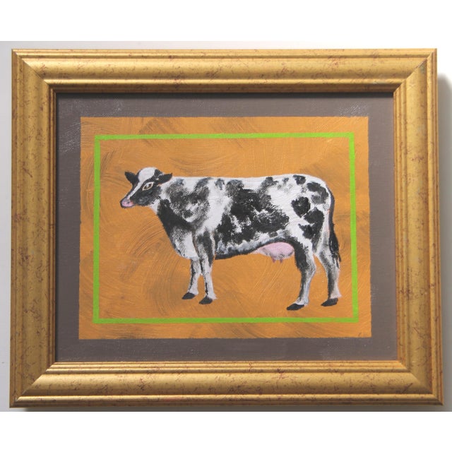 Cleo Plowden Sheep Minimalism Folk Art Americana English Traditional White Green Original Oil Painting by Cleo Plowden For Sale - Image 4 of 5