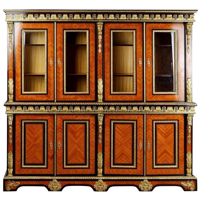 20th Century French Louis XIV Style Bibliotheque Bookcase Cabinet For Sale - Image 11 of 11