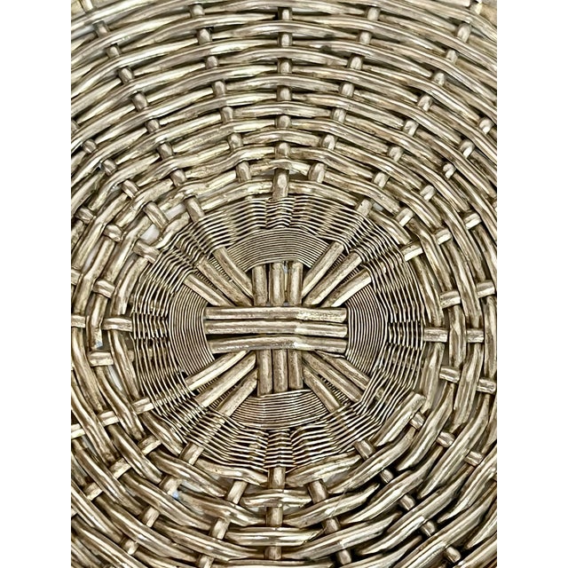 Vintage French Provincial Woven Silver Plate Basket Tray With Handles Style After Christofle For Sale - Image 11 of 12