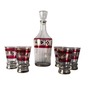 Vintage Midcentury Style Decanter and Glasses 7 Pieces Set