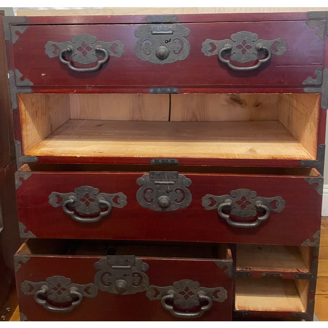 Late 20th Century 19th Century Japanese Meiji Period Isho-Tansu Clothing Chest With Iron Hardware For Sale - Image 5 of 11