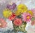A beautiful mid 20th century painting in a impressionist style with heavy impasto paint of a vase of dahlia flowers. It is...