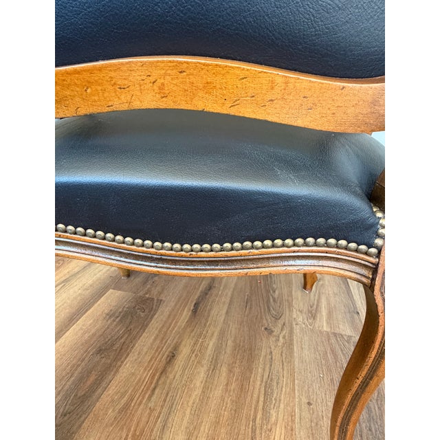 Animal Skin Vintage 1989 Château D’Ax Italian Black Leather Louis XV Armchair For Sale - Image 7 of 10