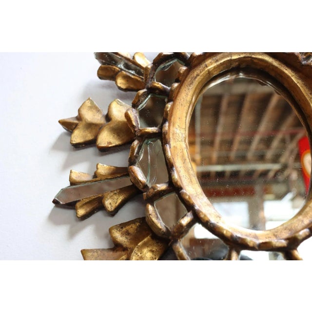 Petite Italian Vintage Giltwood "Sunburst" Decorative Wall Mirror For Sale - Image 9 of 12