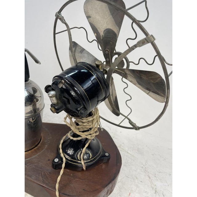 Overhead with antique Fan Phase Made in Italy, with solid wood base. Great decor item.,Ornament with antique Phase Fan...