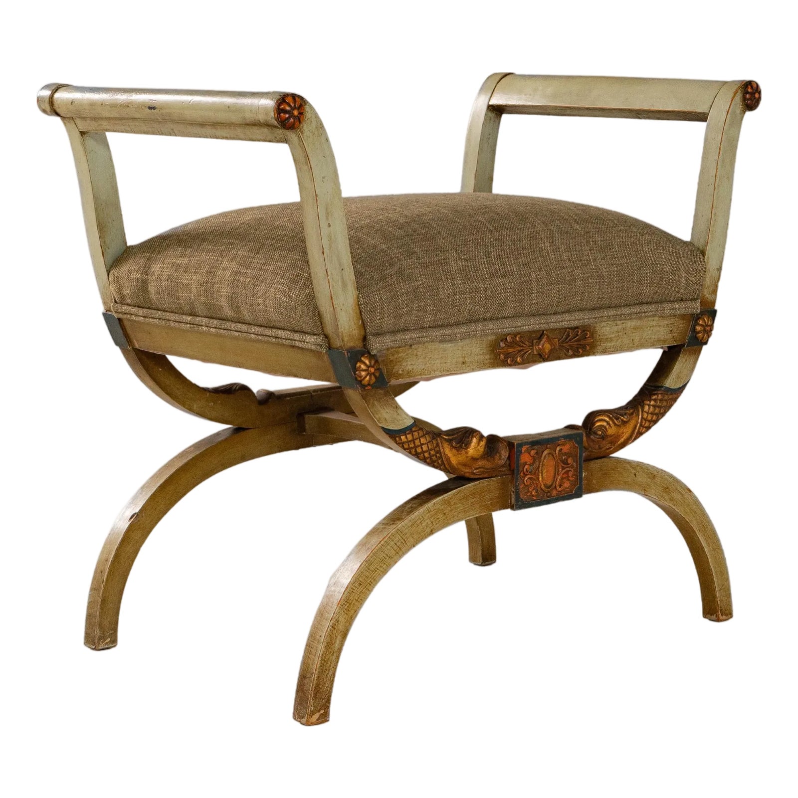 1920s Italian Neoclassical Curule Stool With Upholstered Seat | Chairish
