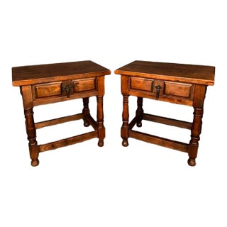Pair of American Country English Pine Side Tables With Walnut Finish, Circa 1920s For Sale