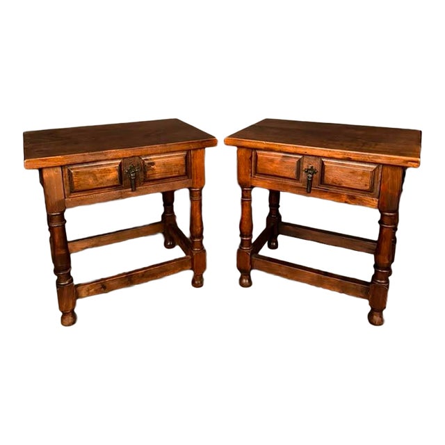 Pair of American Country English Pine Side Tables With Walnut Finish, Circa 1920s For Sale