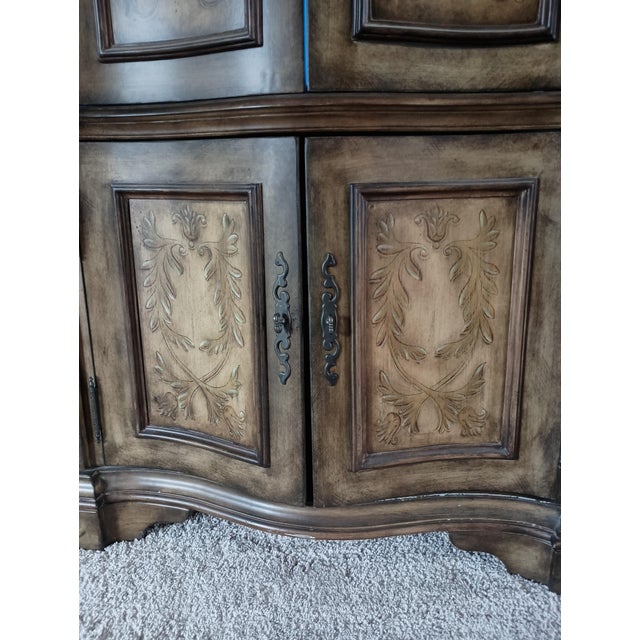 Brown Hooker Seven Seas Old World Hand Painted Serpentine Media Armoire 79" X 46" X 25" Brown, Sage For Sale - Image 8 of 14