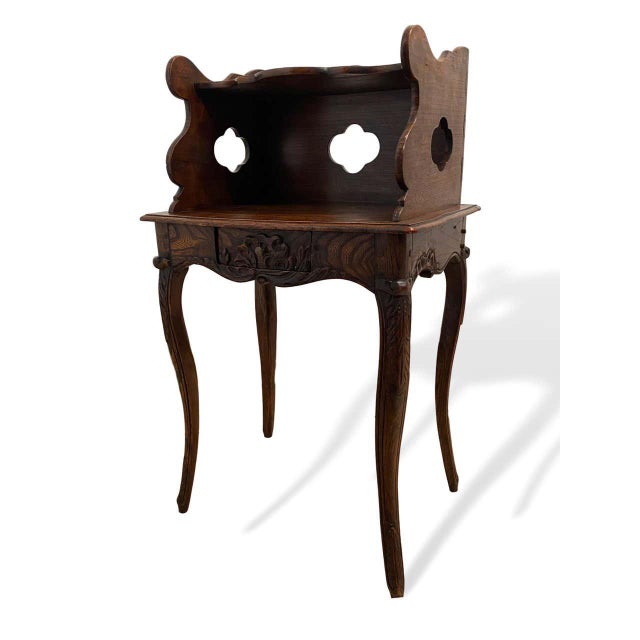 French Provincial Elmwood Side Table With Gallery/Shelf For Sale - Image 6 of 11