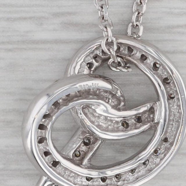 Modern 0.40ctw Diamond Pretzel Pendant Necklace 14k White Gold 16" Cable Chain For Sale - Image 3 of 6