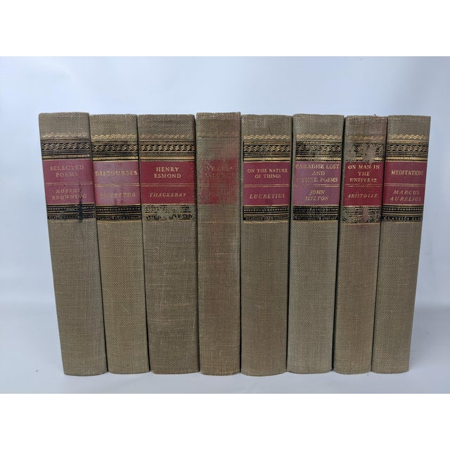 A distinguished collection of eight 1943 Classics Club literary volumes in coordinated gray cloth bindings with burgundy...