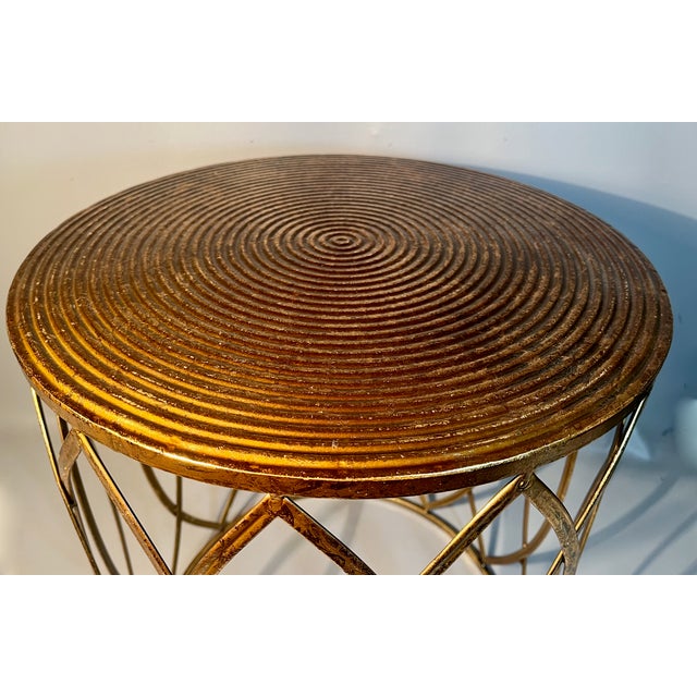 Boho Chic Metal Accent Table Gold Finished Concentric Circles Oval Arches Elk Home Sutton For Sale - Image 3 of 4