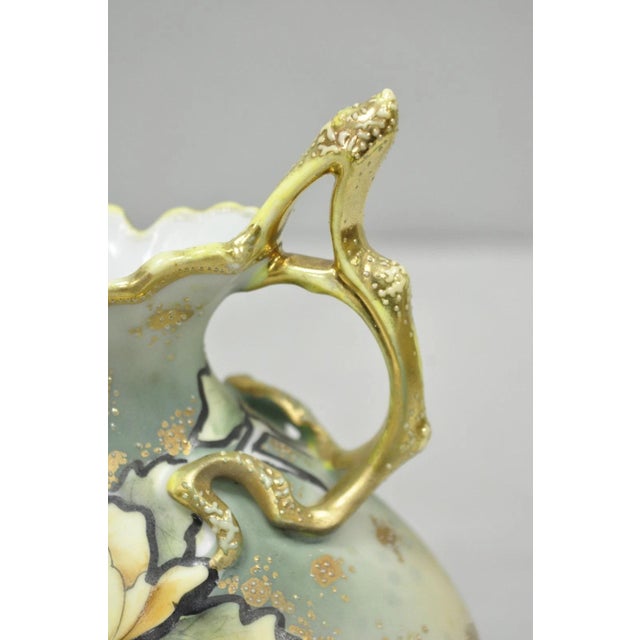 Antique Nippon Hand Painted Porcelain Twin Branch Handle Yellow Rose Small Vase For Sale In Philadelphia - Image 6 of 13