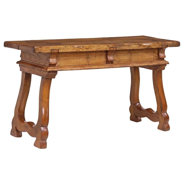 19th Century Spanish Baroque Style Walnut Trestle Console Table With Two Drawers For Sale - Image 4 of 5
