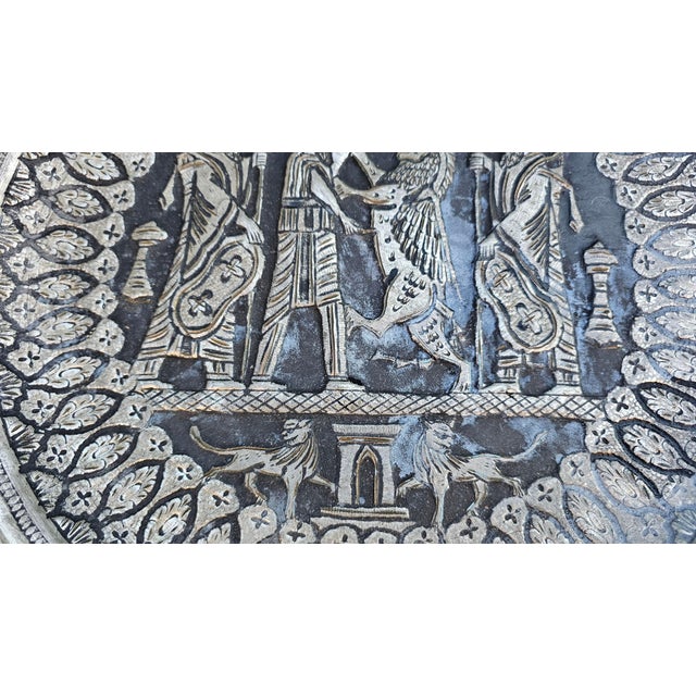 Silver Art Deco Middle Eastern Ghalamzani Technique Plate, 1920s For Sale - Image 8 of 10