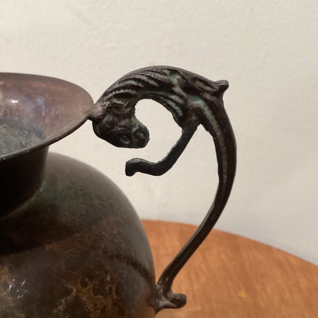 Vintage Roman Style Amphora Vase/Urn With Jaguar Ornate Handles Weathered Patina For Sale In Chicago - Image 6 of 12