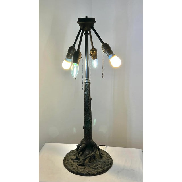 Early 20th Century Tree Trunk Lamp Base With Grape Leaded Shade For Sale - Image 10 of 13