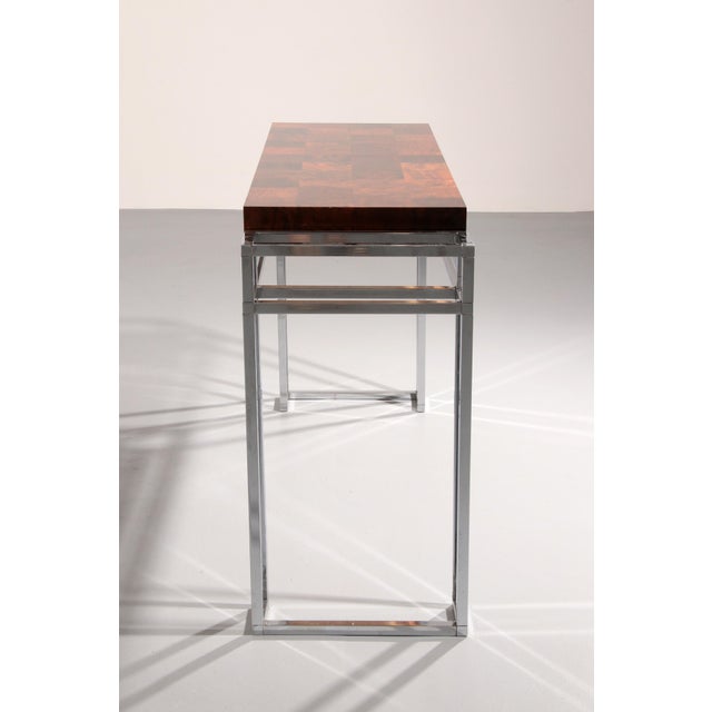 Chrome and Wood Console Table from Aldo Tura, 1970s For Sale - Image 3 of 10
