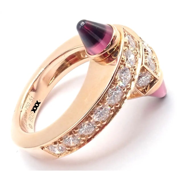 1990s 1990s Cartier Menotte Rose Gold Diamond Rhodolite Band Ring, Size 5.75 For Sale - Image 5 of 10