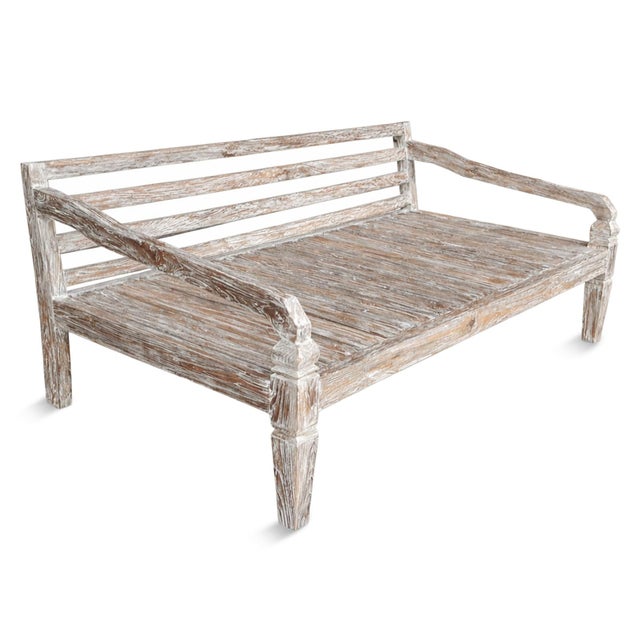 Simple classic style hand crafted teak wood twin size daybed with white wash finish. Great for outdoor or indoor use....