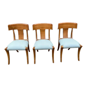 1990s Mid-Century-Style Klismos Chairs With Upholstered Seats- Set of 3