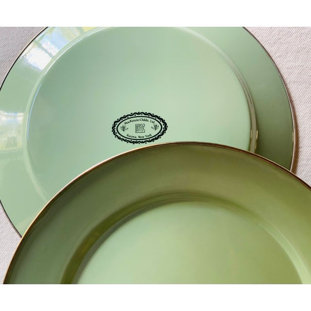 Mackenzie-Childs Sage Green Enamel 12” Chargers - Set of 4 For Sale - Image 6 of 15