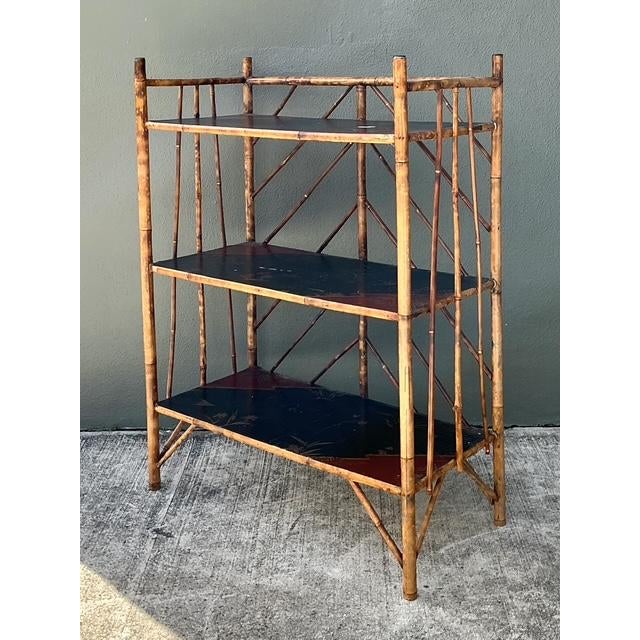Vintage Chevron Bamboo Painted Etagere For Sale In West Palm - Image 6 of 12
