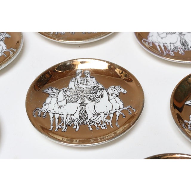 Set of Eight Vintage Gilded Roman Chariot Coasters by Piero Fornasetti With Box For Sale - Image 15 of 18