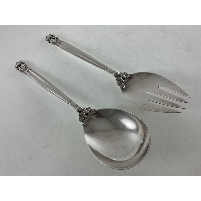 1970s Georg Jensen Sterling Silver Serving Spoon & Fork, Acorn For Sale - Image 9 of 10