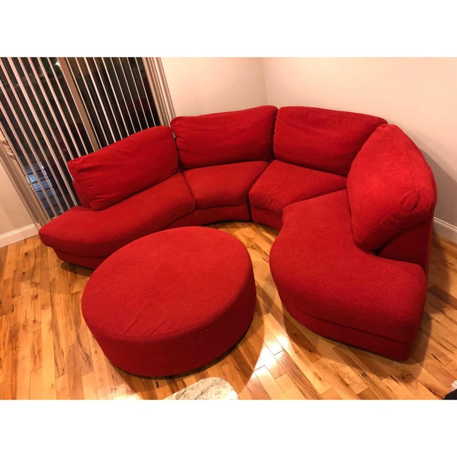 Mid-Century Modern Thayer Coggin “Radius” Red Sectional & Ottoman For Sale - Image 3 of 10