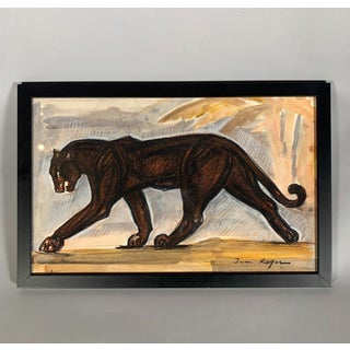 Jean Royer (20th Century) Drawing of a Panther in Motion, Modern Charcoal For Sale