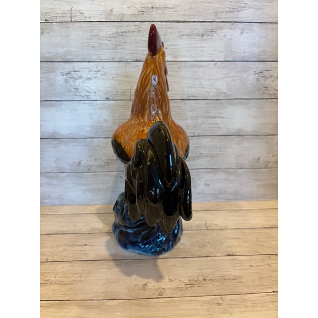 Large Vintage Ceramic Rooster Figurine in the Style of Italian Majolica For Sale - Image 11 of 12