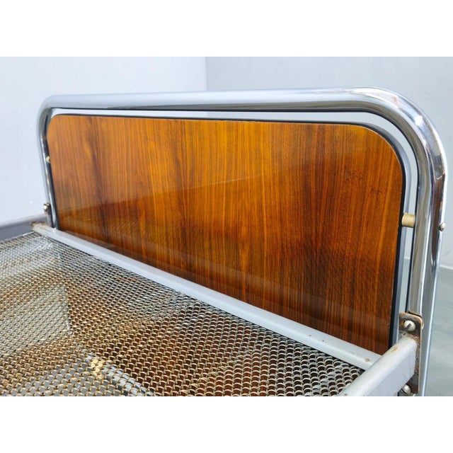 Bauhaus Tubular Steel Bed with Walnut Panels, Czechoslovakia, 1930s For Sale - Image 12 of 17